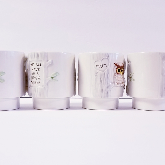 4 Enesco Owl Coffee Cup Emotional Support Stackable Family Dad Mom Son Sister - Picture 7 of 13